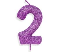 Zolunu Candela di compleanno numero 2 in colori viola e rosa, decorazione per torte di compleanno con glitter per ragazze e donne, forniture per la decorazione di feste a tema in colori viola e rosa