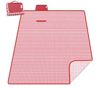 ZOMAKE Coperta Picnic Impermeabile 200x150,Pieghevole Telo da Picnic Tappeto Plaid Pic Nic Portatile - Stuoia Picnic Blanket per Esterno Campeggio Giardino Prato Spiaggia(Rosso/Bianco Griglia)