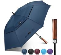 ZOMAKE Ombrello da Golf Grande 137cm, Automatico Ombrelli Pioggia Grandi Resistente Antivento Con Doppio Baldacchino, Extra Large Umbrella Per Uomo Donna con Manico in Legno(Nuovo Blu navy)