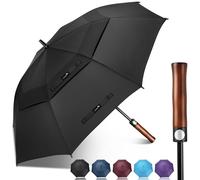 ZOMAKE Ombrello da Golf Grande 137cm, Automatico Ombrelli Pioggia Grandi Resistente Antivento Con Doppio Baldacchino, Extra Large Umbrella Per Uomo Donna con Manico in Legno(Nuovo Nero)