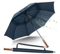 ZOMAKE Ombrello da Golf Grande 157cm - Automatico Ombrelli Pioggia Grandi Resistente Antivento Con Doppio Baldacchino - Extra Large Umbrella Per Uomo Donna con Manico in Legno(Blu - Accessori Dorati)