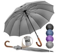 ZOMAKE Ombrello Pioggia 55 Pollici,Ombrello Classico Automatico Antivento 12 Costole,Ombrello Golf Grande XXL Robusto Con Manico In Legno Donna Uomo(Grigio)