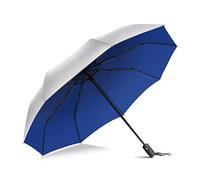 ZOMAKE Ombrello UV per protezione solare UPF 50+, 109 cm, da viaggio, compatto, blocco UV, piccolo, apertura automatica, portatile, per passeggiate (argento, blu)