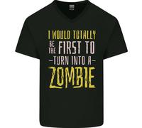 Zombie Apocalypse Divertente Halloween Frase Uomo Scollo A V Cotone T-Shirt