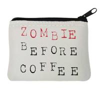 Zombie Before Coffee - Portamonete in neoprene con logo rosso e nero, 10 x 11 cm, colore: Bianco