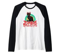 Zombie Cat APAWCALYPSE Halloween Kittie Gioco di Parole Maglia con Maniche Raglan
