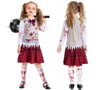 Zombie Costume bambini con calze Zombie e Meteor Hammer oggetti di scena, Halloween Costume Zombie bambini ragazze raccapricciante sanguinosa Zombie Cheerleader Costume Horror Party Scuola Ragazza