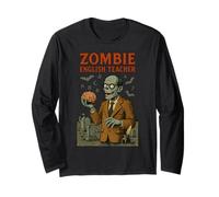 Zombie Insegnante Inglese Divertente Halloween Meme Design Maglia a Manica