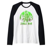 Zombie Mom Halloween Retro Sunset Funny Family Mother Maglia con Maniche Raglan
