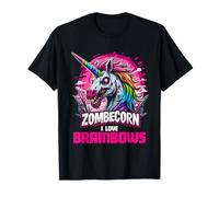 Zombie Unicorn Brains Gothic Funny I Love Brainbows Goth Maglietta