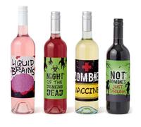 Zombie Zone - Decorazioni per feste di Halloween o compleanno, per donne e uomini, etichette adesive per bottiglie di vino, set da 4