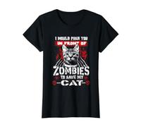 Zombies To Save My Cat Kitty Funny Halloween Cats Lovers Maglietta con Stampa Grafica Economica