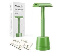 ZOMCHI Rasoio di Sicurezza a Doppio Taglio con Supporto, Rasoio da Uomo con 10 Lame di Sicurezza, Rasoio in Metallo a Lama Singola Riutilizzabile - Verde Felce