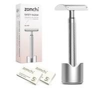 ZOMCHI Rasoio di Sicurezza a Doppio Taglio per Uomo e Donna, Rasoio in Metallo di Alta Qualità con 10 Lamette di Sicurezza a Doppio Taglio, Rasoio a Lama Singola con Supporto, Argento Nobile