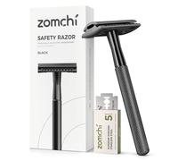 ZOMCHI Rasoio di Sicurezza da Uomo con 5 Lame di Sicurezza, Rasoio di Sicurezza a Lama Singola, Rasoio in Metallo a Zero Sprechi - Nero