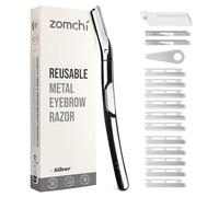 ZOMCHI Rasoio per sopracciglia e rasoio per il viso per donne e uomini,manico in metallo riutilizzabile con 11 lame di ricarica,rasoio Dermaplane con cappuccio protettivo in silicone - Argento Lucido