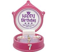 ZomefinKiu Braccialetto per ragazze per 7° compleanno, 7 anni, rosa, scatola con corona per 7° compleanno, vestito per il 7° compleanno, gioiello per il 7° compleanno, braccialetto con ciondoli per