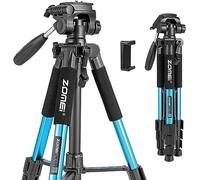 ZOMEI Q111 - Treppiede per fotocamera, in lega di alluminio, con testa girevole a 3 vie, piastra a sgancio rapido, supporto per cellulare e custodia, 47-140 cm (blu)