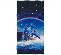 Zomer Telo mare 70 x 140 cm, in microfibra stampata, motivo delfino, arcobaleno e stella