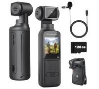 ZOMFOM Fotocamera 4K con microfono esterno, mini video e audio, videocamera tascabile con rotazione di 270°, per sport all'aperto, bici, viaggi, forze dell'ordine della polizia, civili personali, 128