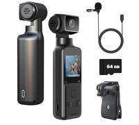 ZOMFOM Fotocamera 4K con microfono esterno, mini video e audio, videocamera tascabile con rotazione di 270°, per sport all'aperto, bici, viaggi, forze dell'ordine della polizia, civili personali, 64