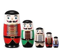 Zomiboo 5 Pezzi Bambole Matrioske Russe di Natale Bambole di Nesting in Legno Bambole Nidificanti Fatte a Mano Giocattoli Impilabili Schiaccianoci Soldati Figure Tradizionali per Regalo di Compleanno