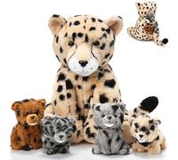 Zomiboo Set 5 Pezzi di Animali di Peluche Ghepardo Peluche Mamma Grande Con 4 Teneri Cuccioli di Ghepardo Nella Pancia per Ragazzi e Ragazze Compleanno Regali di Laurea Decorazioni per Feste