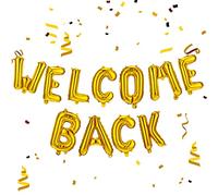Zomiboo Welcome Back Banner con Palloncini con Lettere Back Palloncini con Lettere Bandierine Dorate Ghirlanda per Striscioni in Foglio di Alluminio per Tornando all'Ufficio della Scuola a Casa