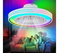 ZOMLBOF Ventilatore da Soffitto RGB,Dimmerabile,Compatibile con ALEXA,Silenzioso Plafoniera Ventilatore con Telecomando,6 Velocità Reversibile,Lampadario Ventilatore Camera,Tempistica,Soggiorni
