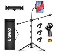 ZOMON Supporto per microfono, 6 in 1 con asta da pavimento, braccio di supporto, collo d'oca, clip per microfono, supporto per telefono tablet, nero, metallo, portatile, regolabile