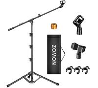 ZOMON Supporto per microfono, treppiede a braccio per microfono, regolabile in altezza, resistente, con borsa per il trasporto, 2 clip per microfono da 3/8" a 5/8", adattatore per canto podcast per