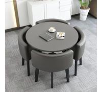 ZomoQryn Combinazione Tavolo e Sedia per Reception Ufficio Set Tavolo Pranzo Rotondo per 4 Persone Materiale In Pelle Facile Pulire Salvaspazio Adatto per Cucine e Aree Reception di Uffici A-Gray