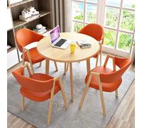 ZomoQryn Set Tavolo Conferenza Rotondo Set Tavolo e Sedie Ufficio per 4 Persone Tavolo Pranzo In Finto Legno Massello Con Quattro Sedie Salvaspazio Adatto per Ristoranti/Hotel/Balconi Orange + Wood