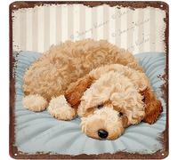 Zomyto Targa in metallo vintage con cane che dorme con barboncino, regalo per gli amanti dei cani, targa in metallo per uomo, grotta, bar, pub, club, decorazione da parete per la casa, divertente