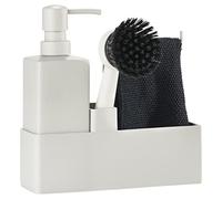 Zone Denmark Set di 4 accessori per lavastoviglie con dispenser di sapone/dispenser di sapone, panno e spazzola per piatti, 19 x 6 x 20,5 cm, grigio caldo