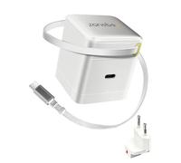 Zonebee Caricabatterie GaN 35W con cavo retrattile, doppio USB-C e spina EU/US sostituibile compatibile con MacBook Air, iPad Pro/Air, iPhone 17/16/15, Samsung Galaxy, Google Pixel (bianco)