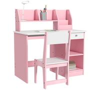 ZONEKIZ Banchetto Scuola con Sedia per Bambini 5-8 Anni in Legno, Rosa