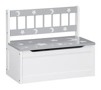 ZONEKIZ Cassapanca per Bambini Portagiochi 2 in 1 con Schienale e Coperchio, Panca Contenitore per Bambini con Leva a Gas, in MDF e Legno di Pino, 60x30x50 cm, Bianco e Grigio