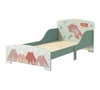 ZONEKIZ Letto per Bambini 3-6 Anni con Bordi Rialzati, Lettino per Bimbi 140x70 cm con Doghe e Fantasia con Animali, Verde
