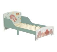 ZONEKIZ Letto per Bambini 3-6 Anni con Bordi Rialzati, Lettino per Bimbi 140x70 cm con Doghe e Fantasia con Animali, Verde