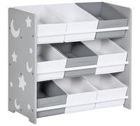 ZONEKIZ Mobile Contenitore per Bambini con 9 Cestini Rimovibili, Mobiletto Portagiochi in Legno MDF e Tessuto, 63x30x60 cm, Grigio