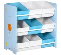 ZONEKIZ Mobile Contenitore per Bambini con 9 Cestini Rimovibili, Mobiletto Portagiochi in Legno MDF e Tessuto, 63x30x60 cm, Azzurro
