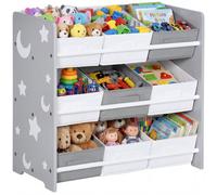 ZONEKIZ Mobiletto Portagiochi con 9 Cestini Rimovibili in MDF e Tessuto Rosa