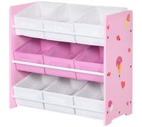 ZONEKIZ Mobiletto Portagiochi con 9 Contenitori Rimovibili in Tessuto Rosa