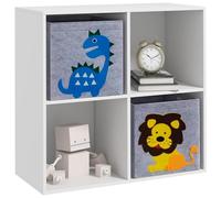ZONEKIZ Scaffale Portagiochi per Bambini 3+ Anni a 4 Cubi, Grigio e Bianco | Mobiletto Portagiochi, Tessuto non Tessuto, MDF e Melamina, 61.8x29.9x61.8 cm