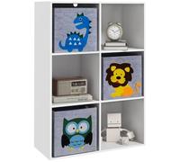 ZONEKIZ Scaffale Portagiochi per Bambini 3+ Anni a 6 Cubi in Tessuto non Tessuto, Mobiletto Portagiochi in MDF e Melamina, 61.8x29.9x91.5 cm, Grigio e Bianco