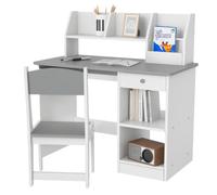 ZONEKIZ Scrivania e sedia bambini con contenitore, 5-8 anni, grigio | Set tavolo e sedia per bambini 2 pezzi, cassetto per tastiera