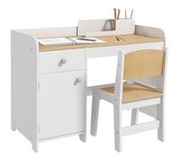 ZONEKIZ Scrivania e sedia bambini Set, 2 pezzi, armadio, bianco, 3-6 anni | Tavolo studio bambini, cassetto, per scrivere, leggere