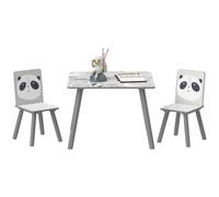 ZONEKIZ Set 3 Pezzi con Tavolino e 2 Sedie per Bambini da 3-8 Anni Grigio | Tavolino Multiattivita Disegni di Animali, MDF e Legno di Pino, Tavolo per Bambini, Seggiole con Schienale