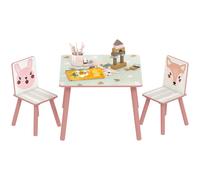 Zonekiz Set tavolo e 2 sedie Set di mobili per bambini in 3 pezzi per bambini +3 anni con stampa animalier e rosa